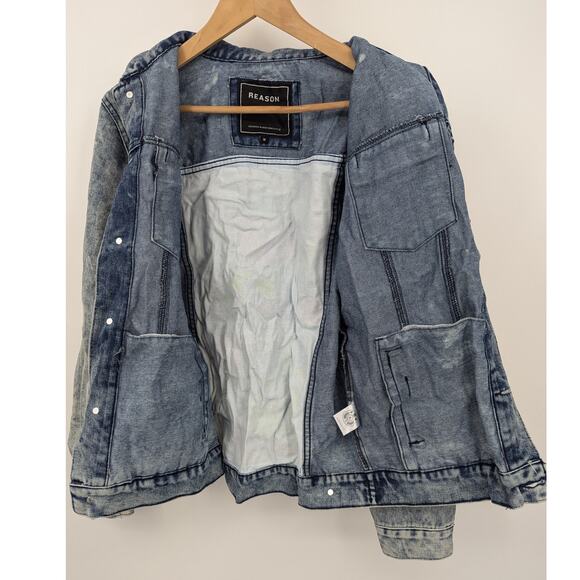 Reason Terra Acid Light Washed Denim Jean Jacket With Patch Detail Size Medium - Picture 3 of 8